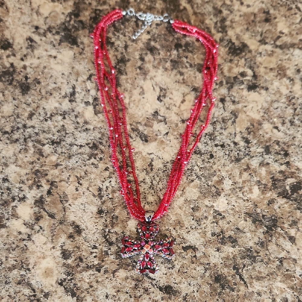 Gorgeous Beaded Multi-Strand Necklace with Cross Pendant - Picture 3 of 7